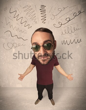 Big head person with curly lines Stock photo © ra2studio