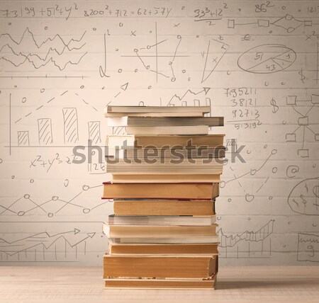 A pile of books with math formulas written in doodle style Stock photo © ra2studio