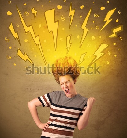 Young woman with hair style and hand drawn lightnings Stock photo © ra2studio