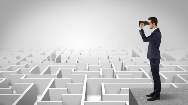 Man standing on top of a maze with binoculars Stock photo © ra2studio