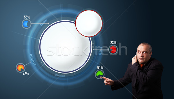 Businessman in suit making phone call and presenting abstract modern pie chart Stock photo © ra2studio