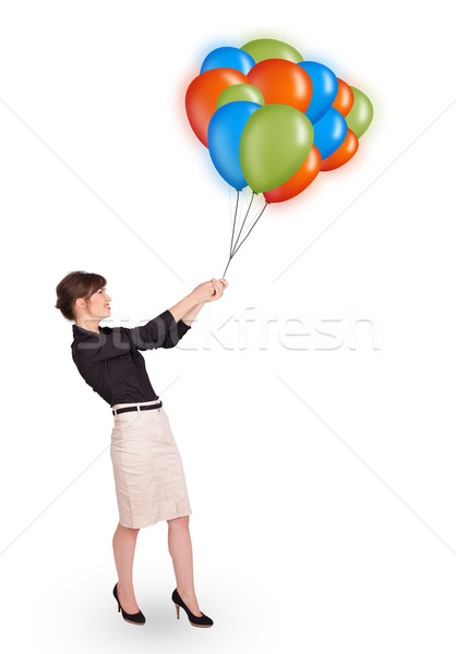 Jonge vrouw kleurrijk ballonnen mooie vrouw Stockfoto © ra2studio