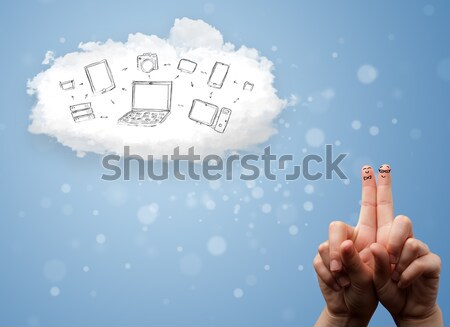 Glücklich heiter Finger schauen Cloud Computing Stock foto © ra2studio