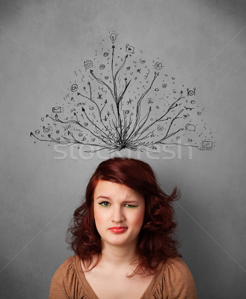 Young woman with tangled lines coming out of her head Stock photo © ra2studio