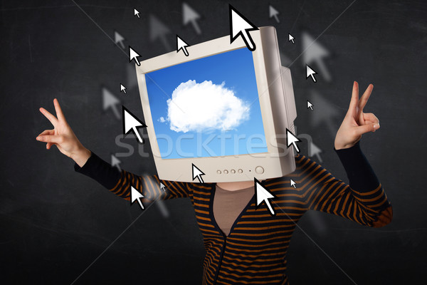 Woman with monitor screen and cloud computing on the screen Stock photo © ra2studio