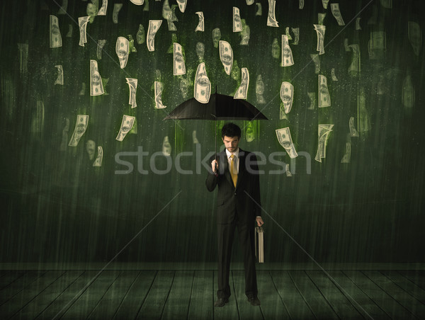 Stock fotó: üzletember · áll · esernyő · dollár · számla · eső