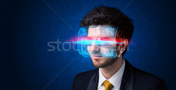 Férfi jövő magas tech okos szemüveg Stock fotó © ra2studio