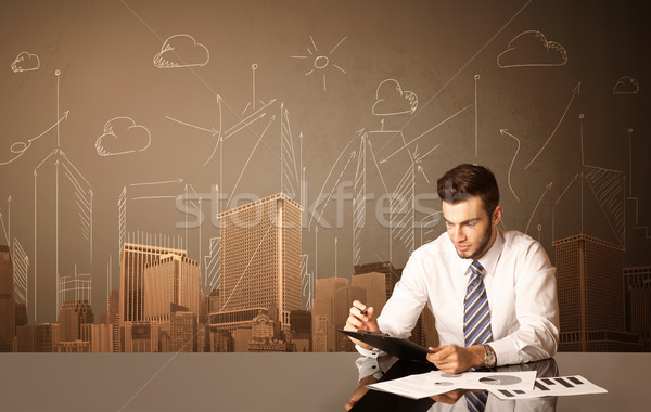 Empresário edifícios sessão preto tabela papel Foto stock © ra2studio