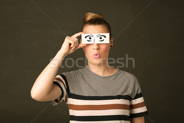 Dumm Youngster schauen Hand gezeichnet Auge Papier Stock foto © ra2studio