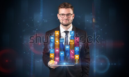 Man looking to the future of the word in a magic ball Stock photo © ra2studio