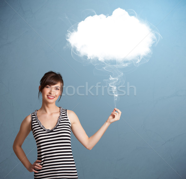 Stockfoto: Mooie · dame · wolk · jonge · vrouw · meisje