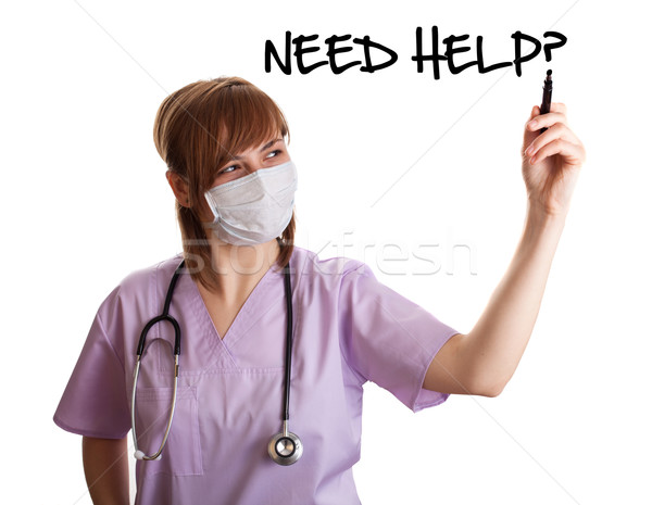 woman doctor writing NEED HELP? Stock photo © ra2studio