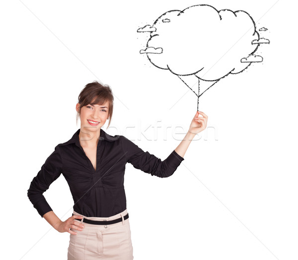 Stockfoto: Jonge · dame · wolk · ballon · tekening