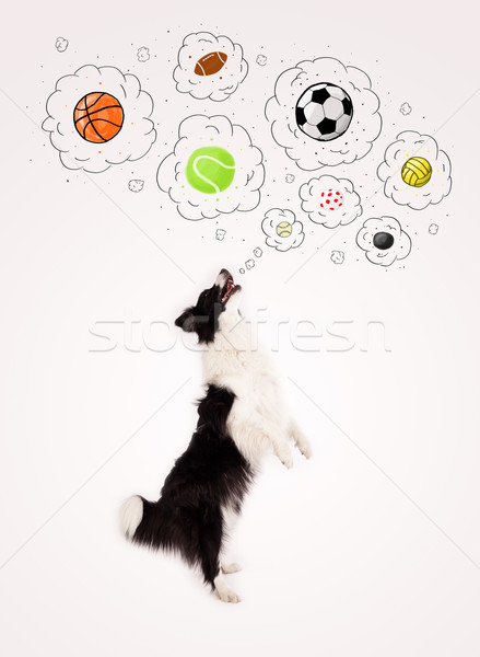Drăguţ câine gândit bule negru alb Imagine de stoc © ra2studio