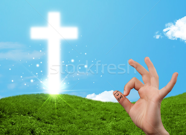 Happy finger smileys with christian religion cross Stock photo © ra2studio