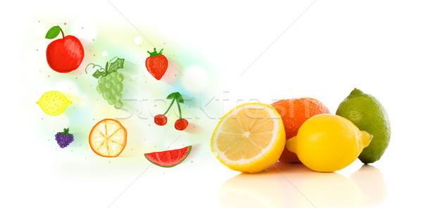 Kolorowy owoce ilustrowany biały żywności Zdjęcia stock © ra2studio