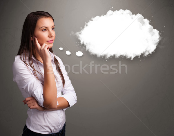 Ziemlich Dame Denken Wolke Rede Gedankenblase Stock foto © ra2studio
