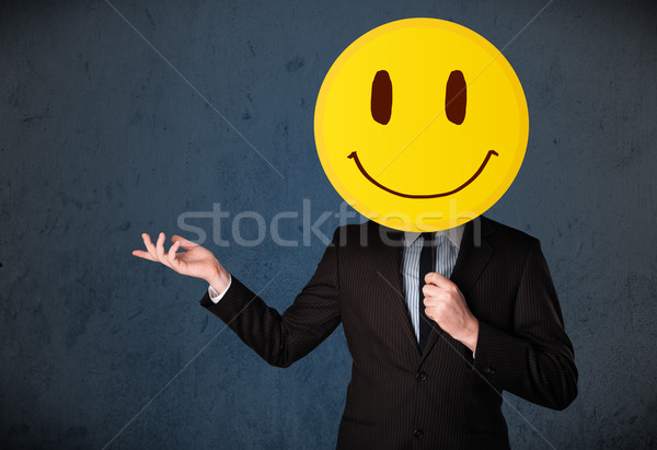 Empresário rosto sorridente emoticon amarelo cabeça Foto stock © ra2studio