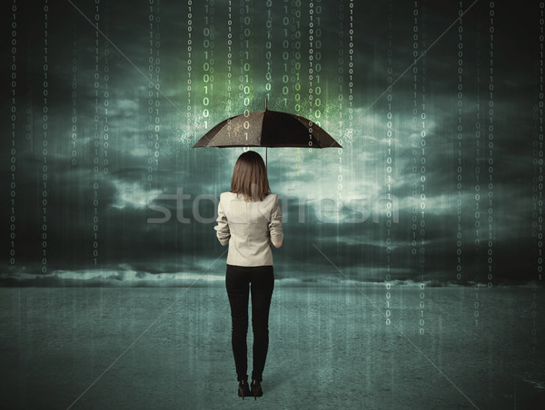 Business woman standing with umbrella data protection concept Stock photo © ra2studio