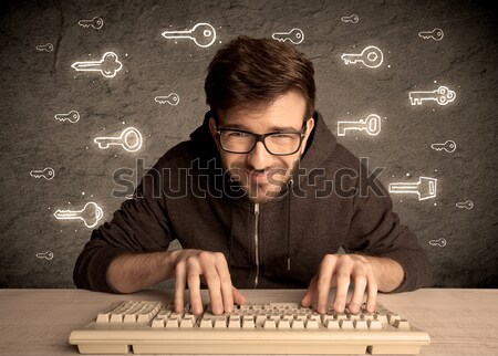 Nerd ragazzo parola d'ordine tasti Foto d'archivio © ra2studio