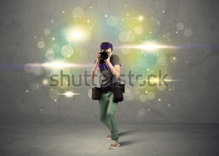 Foto stock: Fotógrafo · luzes · jovem · amador · profissional