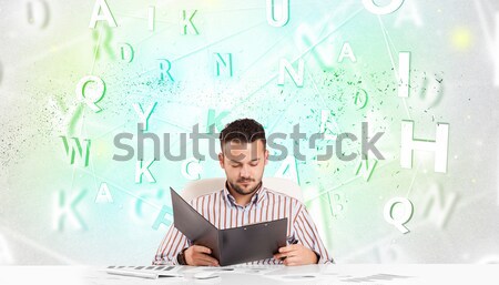üzletember asztal zöld szófelhő fehér számítógép Stock fotó © ra2studio