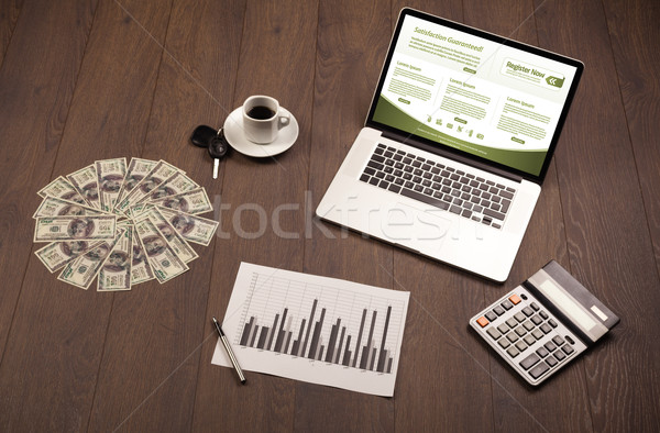 Business table with notebook computer and office accessories Stock photo © ra2studio