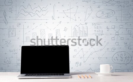 Laptop Schreibtisch Business Charts Wand professionelle Stock foto © ra2studio