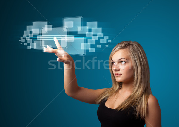 Stock foto: Geschäftsfrau · groß · Tech · Typ · modernen