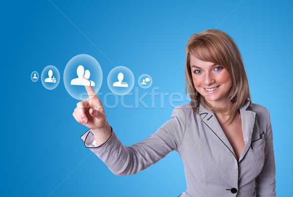 Nő kéz kisajtolás közösségi háló ikon üzlet Stock fotó © ra2studio