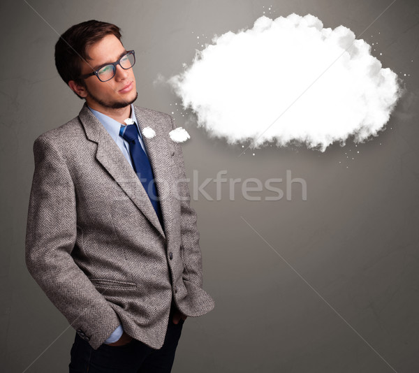 Jeune homme pense nuage discours bulle de pensée espace de copie Photo stock © ra2studio
