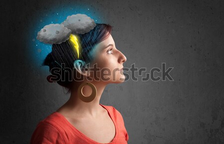 Młoda dziewczyna burza z piorunami pioruna głowy ilustracja człowiek Zdjęcia stock © ra2studio