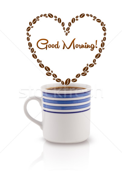 Tasse de café grains de café coeur bonjour signe Photo stock © ra2studio