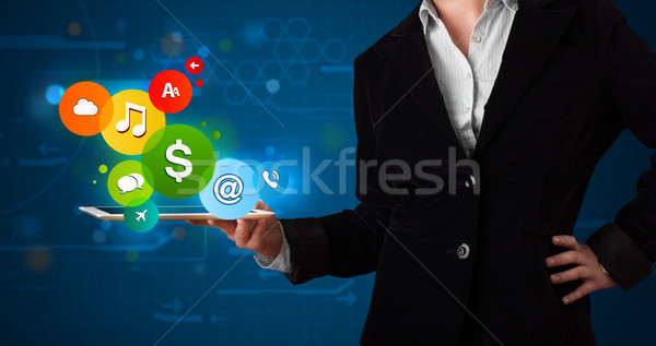 Lady presenting colorful modern signs Stock photo © ra2studio