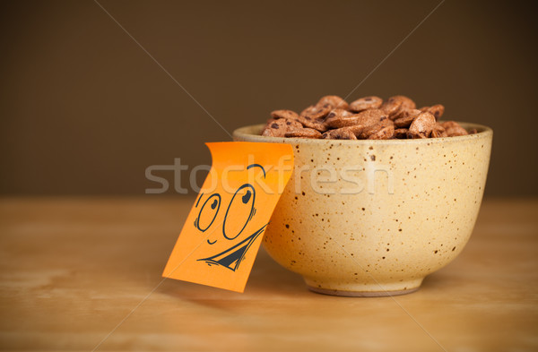 注意 笑臉 穀類 碗 紙 商業照片 © ra2studio