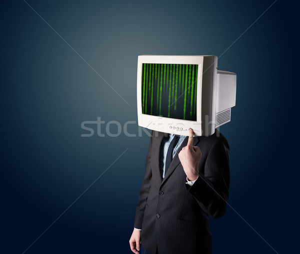 Cyber human with a monitor screen and computer code on the displ Stock photo © ra2studio