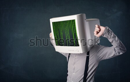 Cyber human with a monitor screen and computer code on the displ Stock photo © ra2studio