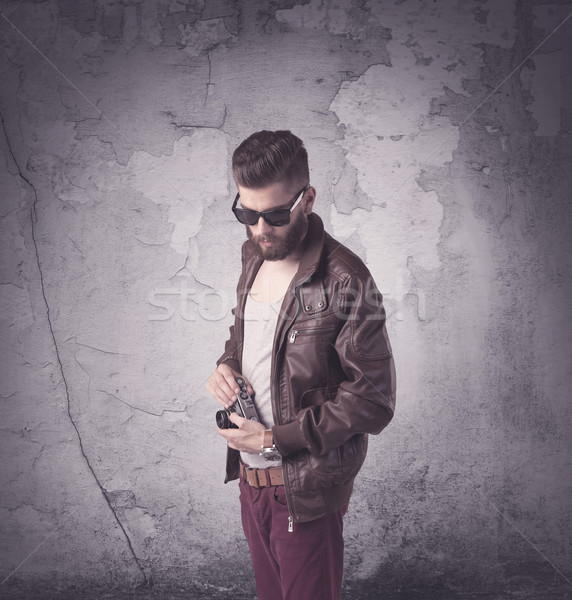 Gut aussehend Hipster Mode Kleidung funny Jahrgang Stock foto © ra2studio