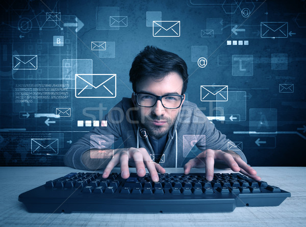Stock photo: Intruder hacking email passcodes concept