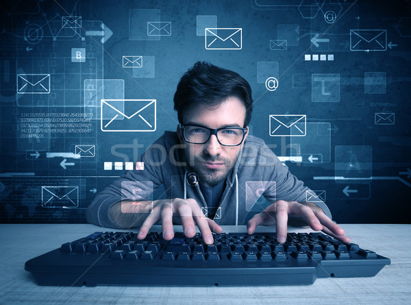 Stock foto: Eindringling · Hacking · E-Mail · jungen · Hacker