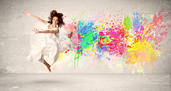 счастливым подростку прыжки красочный чернила Splatter Сток-фото © ra2studio