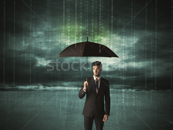 Homme d'affaires permanent parapluie protection des données affaires homme [[stock_photo]] © ra2studio