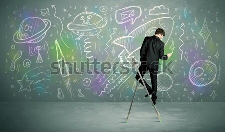 [[stock_photo]]: Jeunes · affaires · dessin · fusée · talentueux · étudiant