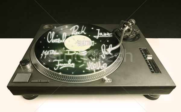 Turntable with vinyl and music genres writen  Stock photo © ra2studio