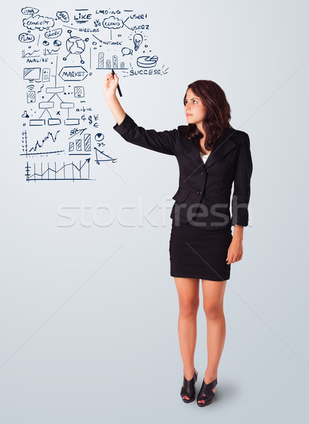 ストックフォト: 女性 · 図面 · ビジネス · アイコン · ホワイトボード · 若い女性