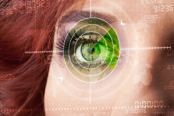 Stock photo: Cyber woman with modern military target eye