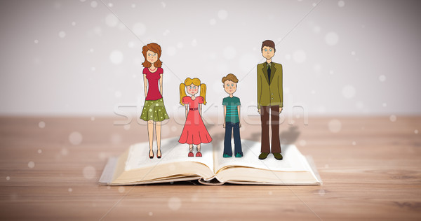 Drawing of a happy family on opened book Stock photo © ra2studio