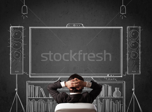 üzletember otthoni mozi fiatal ül élvezi férfi Stock fotó © ra2studio
