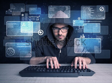 Nerd bril hacking websites jonge hacker Stockfoto © ra2studio