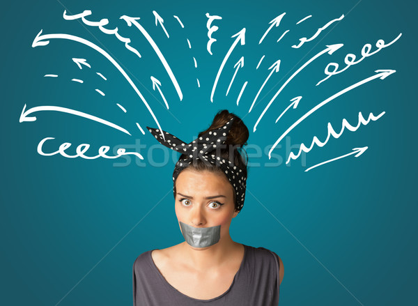Stock photo: Young woman with glued mouth